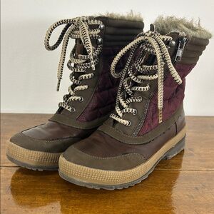 Call It Spring Winter Boots Brown & Burgundy Fur-Trim Lace-Up Snow Hike Outdoors
